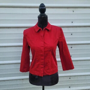 George Women's 3/4 Sleeves Blazer Jacket Cropped Button Down Bull Red Cotton S